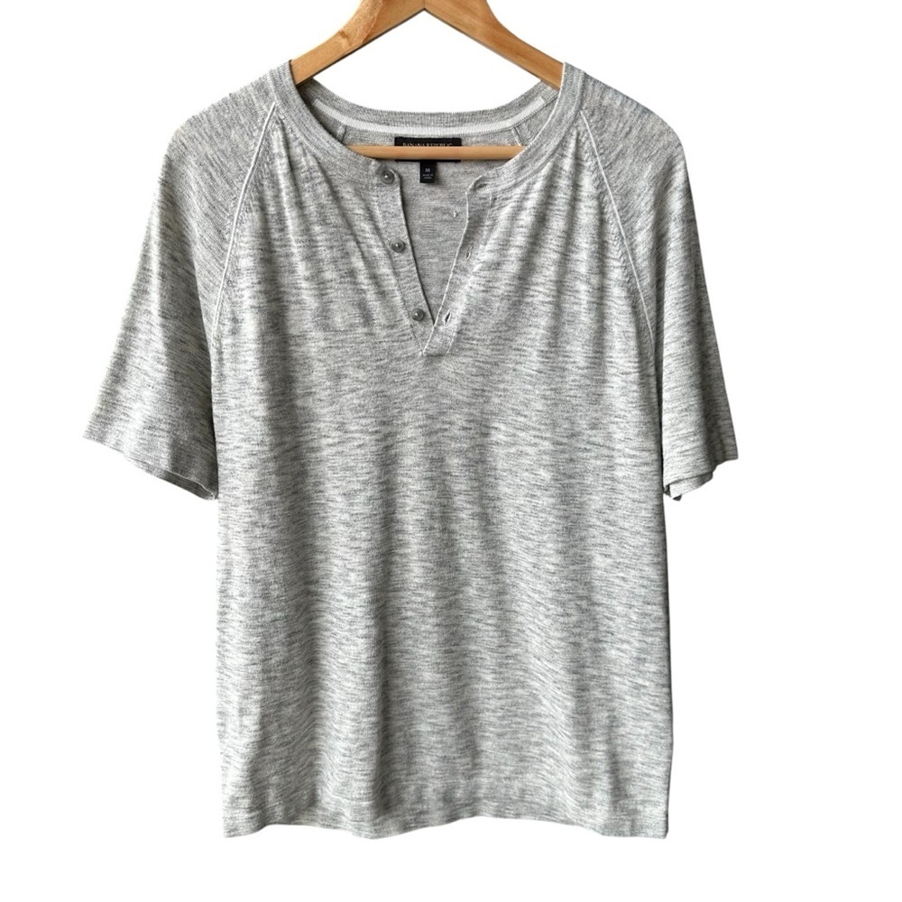 Banana Republic Shirt Sweater Top Eco Heather Grey Knit Preppy Business Medium
